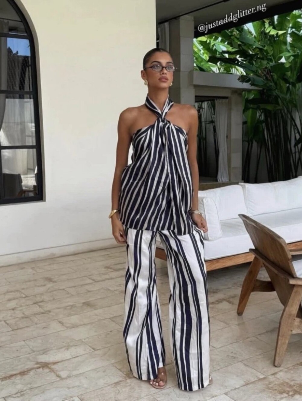 Viral Zara s Navy Striped Pant & Halter Top set NWT-Med-revole
